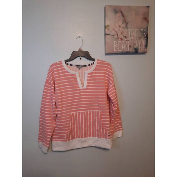 T By Talbots Split Neck Pullover Top 100% Cotton Kangaroo Pocket Size S - Picture 1 of 4